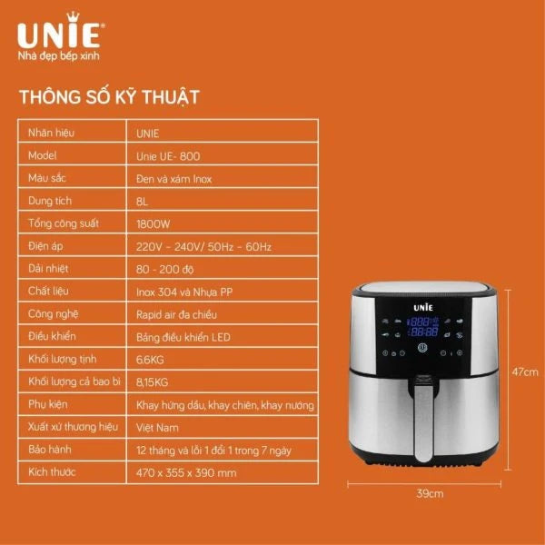 Unie UE 800 8L digital Air Fryer