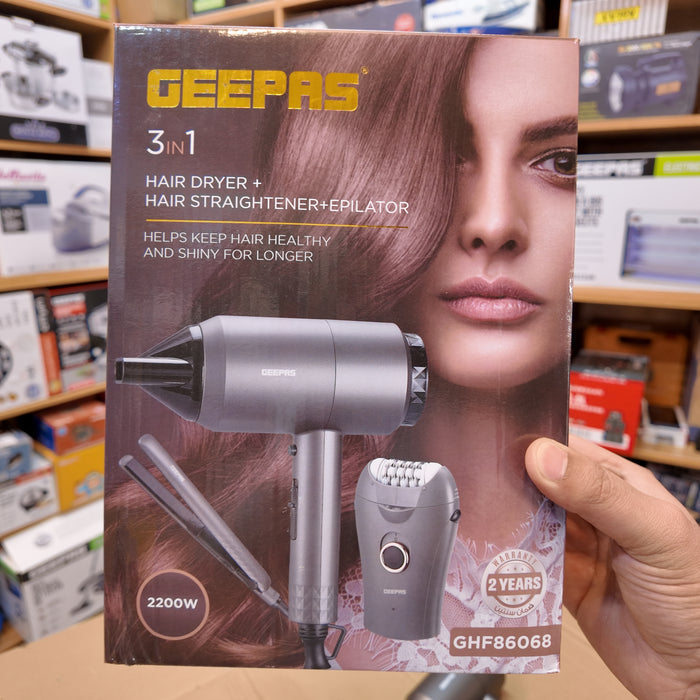 Geepas 3-in-1 Hair Dryer, Straightener & Epilator Set GHF86068