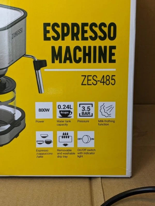 Zanussi’s Silver 4-Cup Cappuccino Espresso Coffee Maker -0.24L Capacity Lot Imported